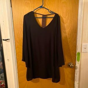 Open back, black dress